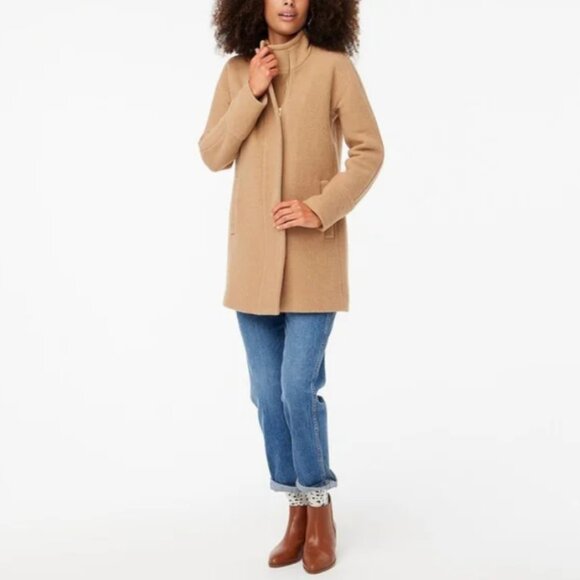 J. Crew City Coat Wool High Collar Long Winter Coat Tan Brown 2 - Picture 1 of 16